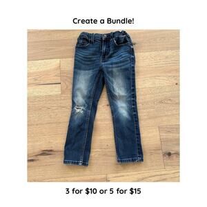 Cat and Jack Boys Dark Wash Adjustable Waist Denim Distressed Skinny Jeans Sz 6